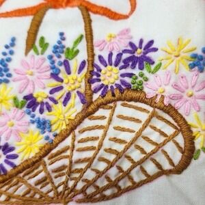 @ Pillow Cases Hand Embroidered Floral Basket on White Cotton Standard Size No I